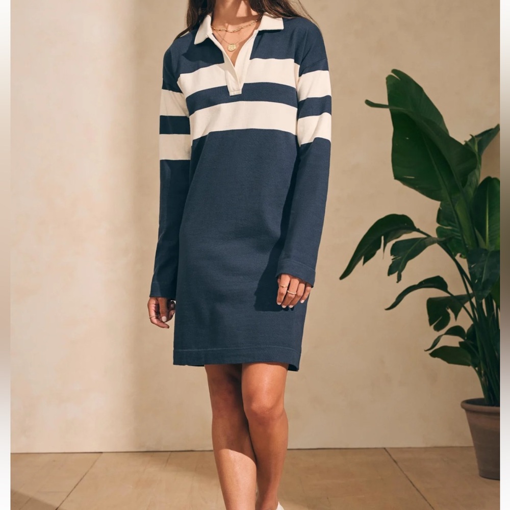Faherty Rugby Polo Dress Gray Athleisure Soccer Mom Travel Outdoors Midi Medium